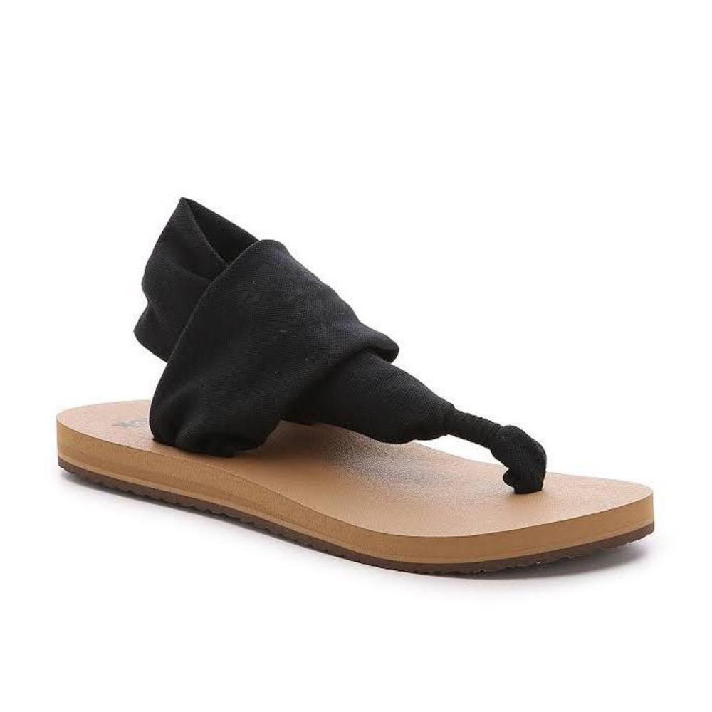 Sanuk black tan yoga sandals flip flops